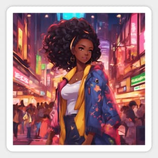 African American Black Anime Girl Magnet